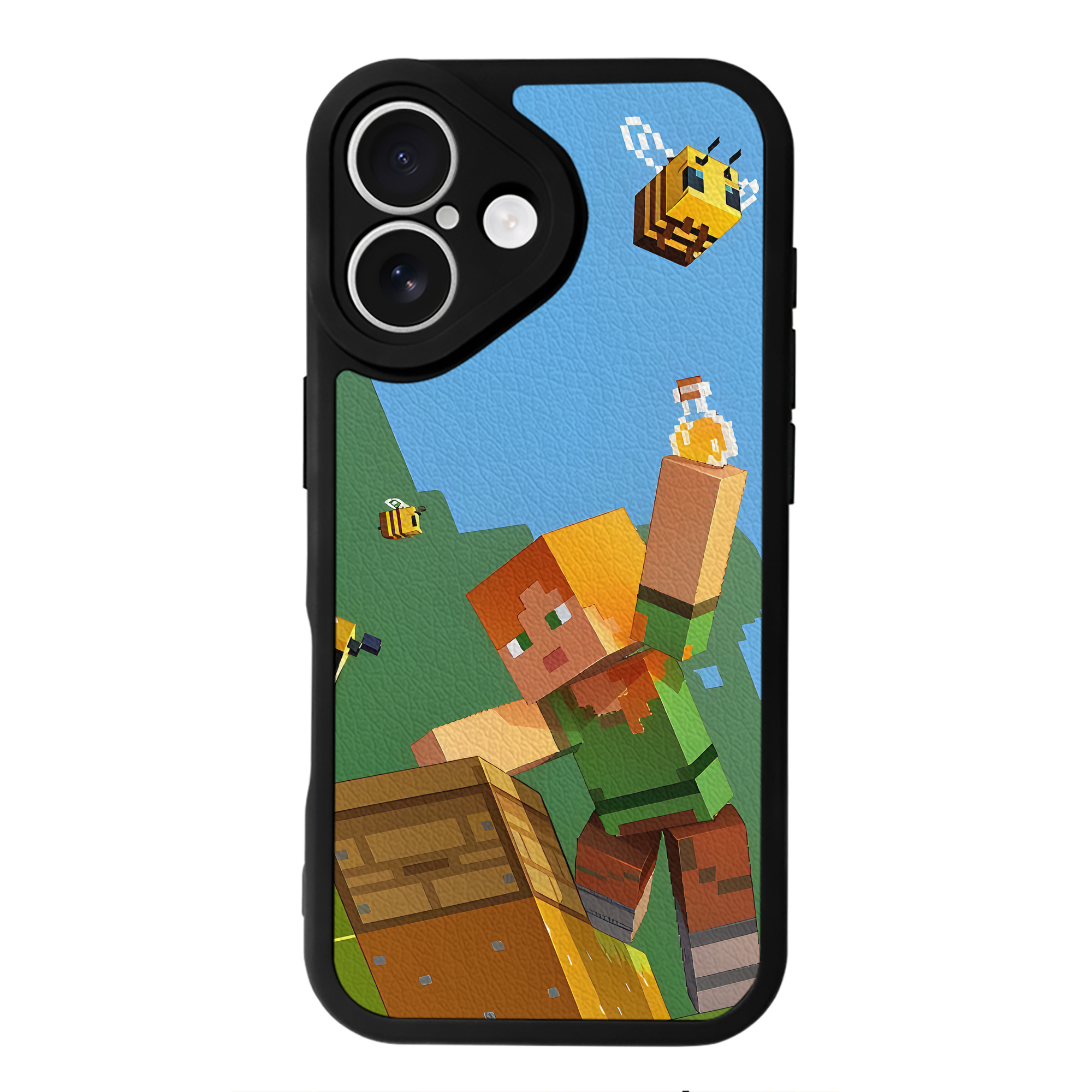 （画像用） マインクラフト ブロックの世界 Minecraft MC Block world 【iPhone 16シリーズ対応】シリコンスマホケース（レザー調） 材質：シリコン